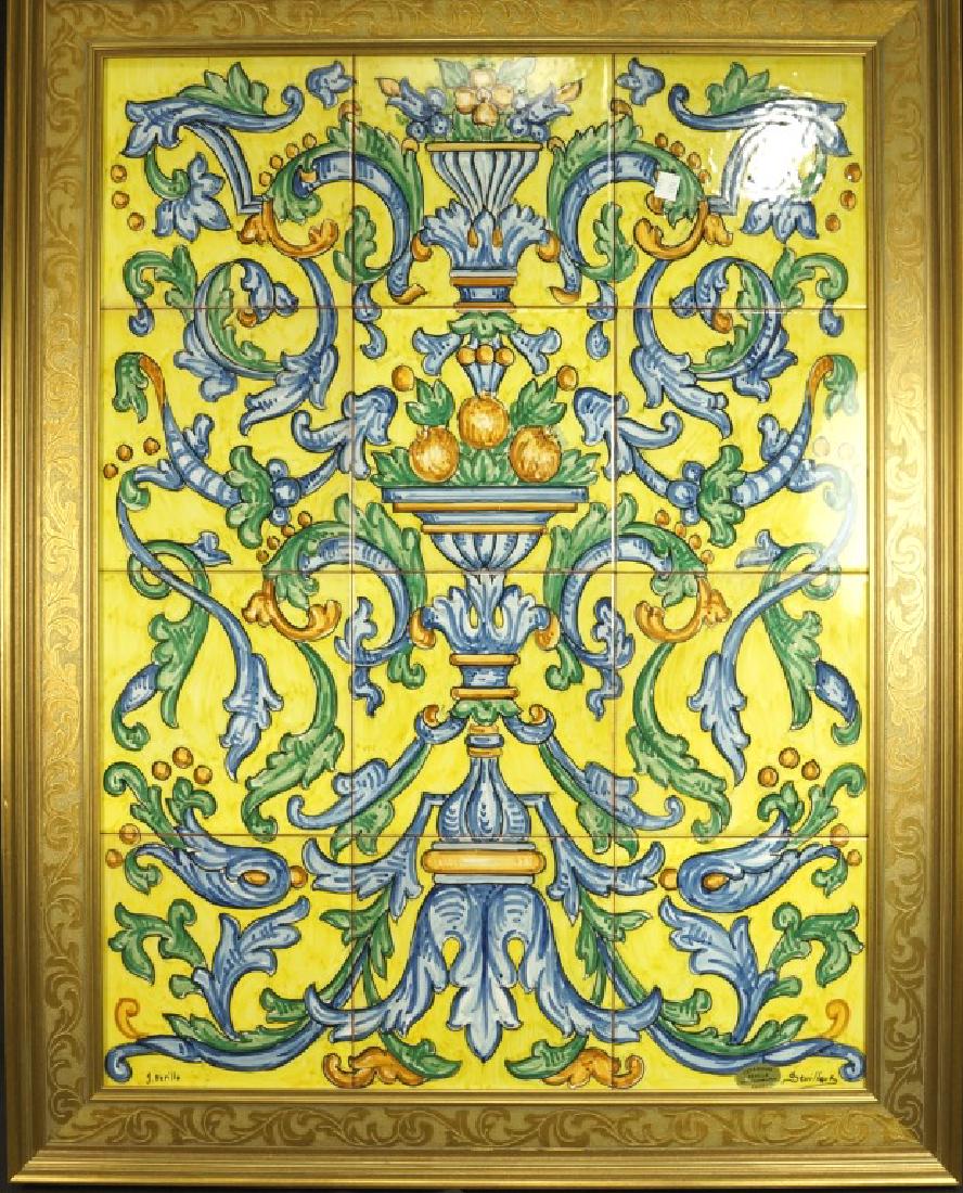 FLORAL MOTIF TILE PANEL ARTWORK IN GILDED FRAME (1 of 4)