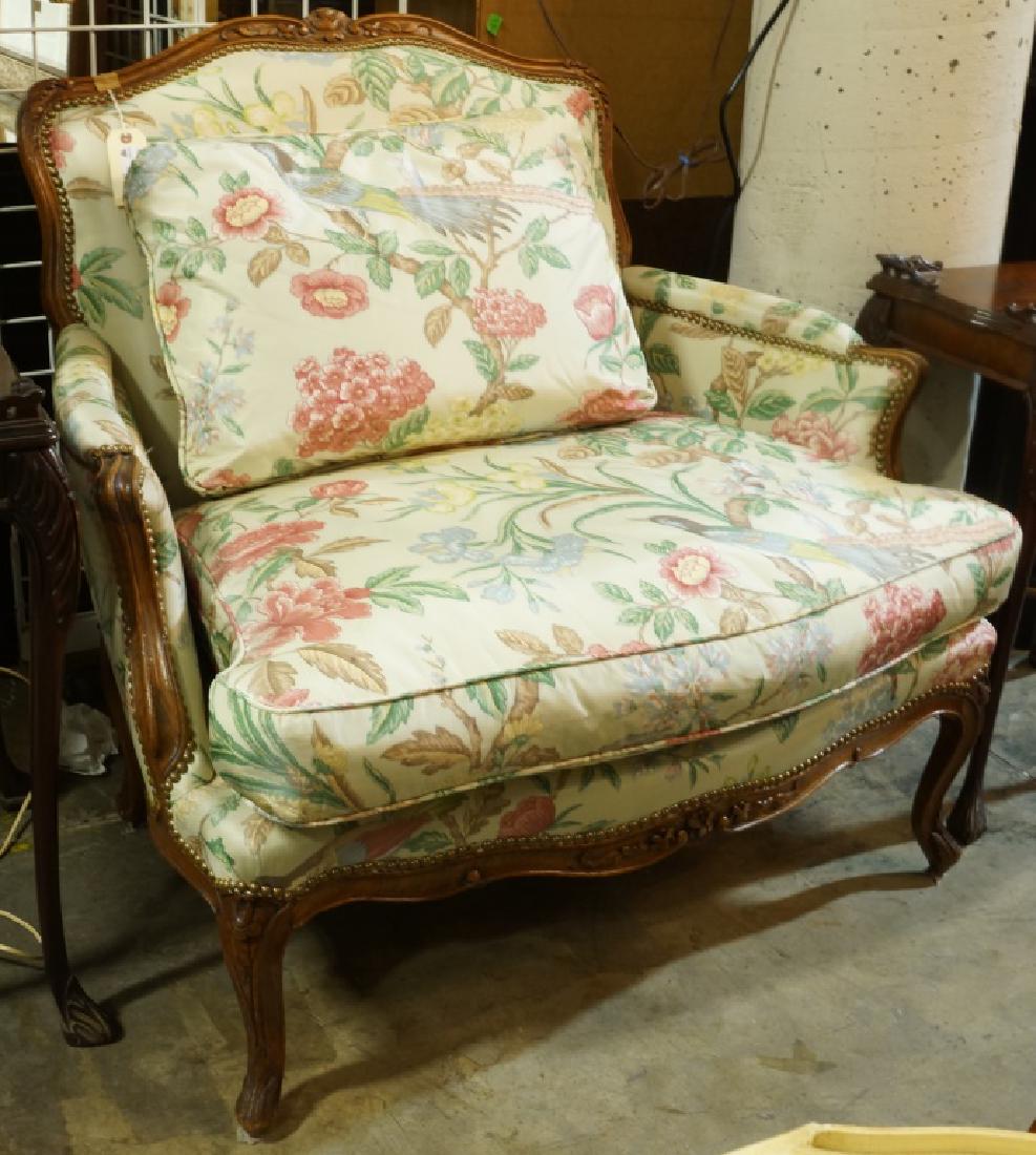 VINTAGE FRENCH CARVED OAK ARMCHAIR IN CHINTZ (1 of 1)
