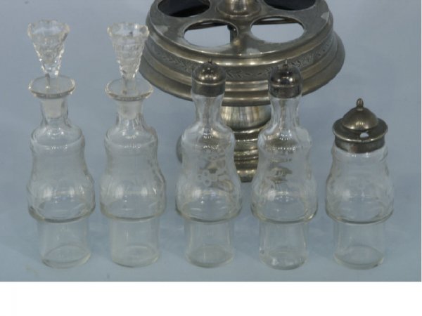 Silver plate over white metal condiment set - 2
