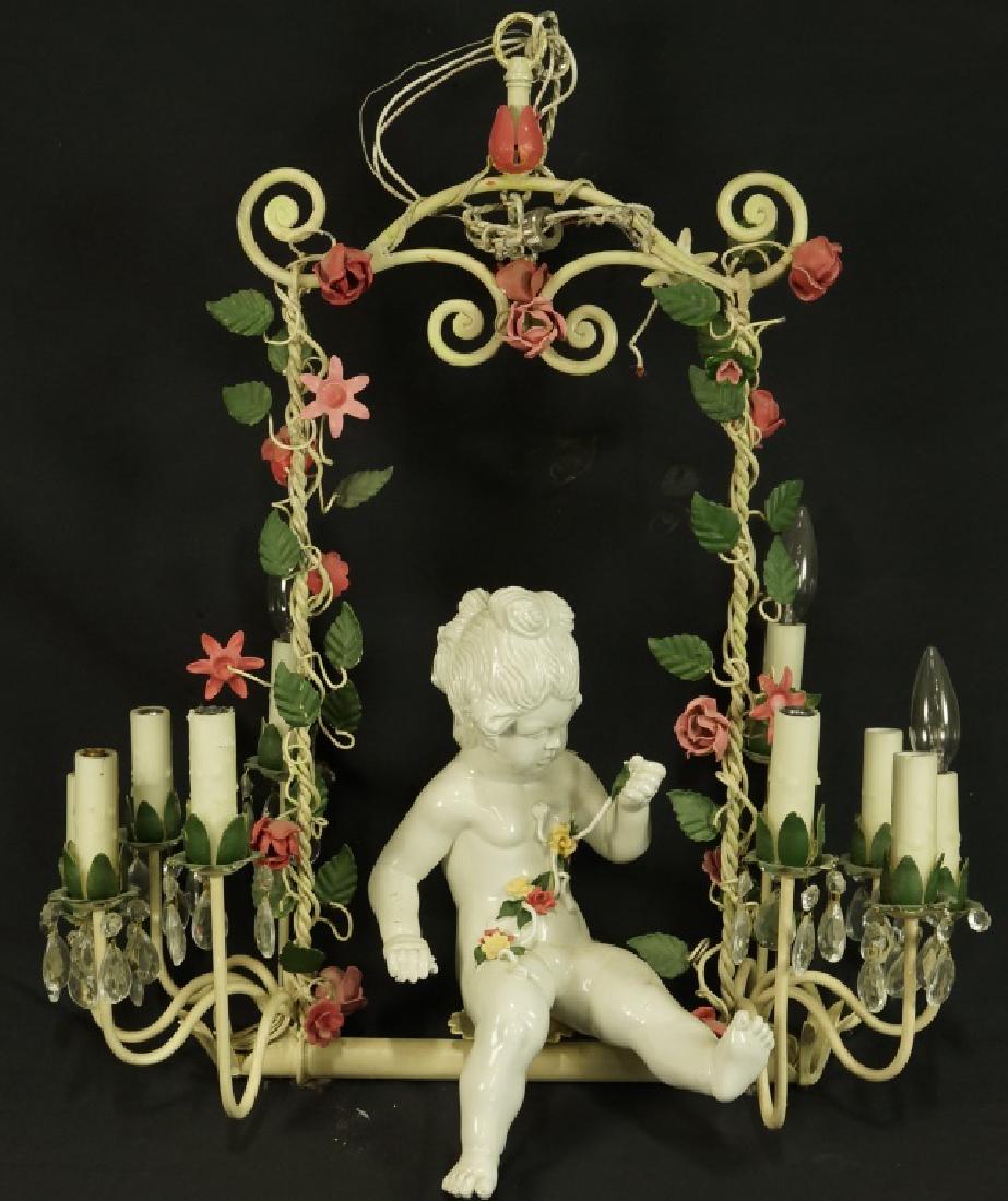 VINTAGE ITALIAN PAINTED & PORCELAIN CHANDELIER (1 of 2)