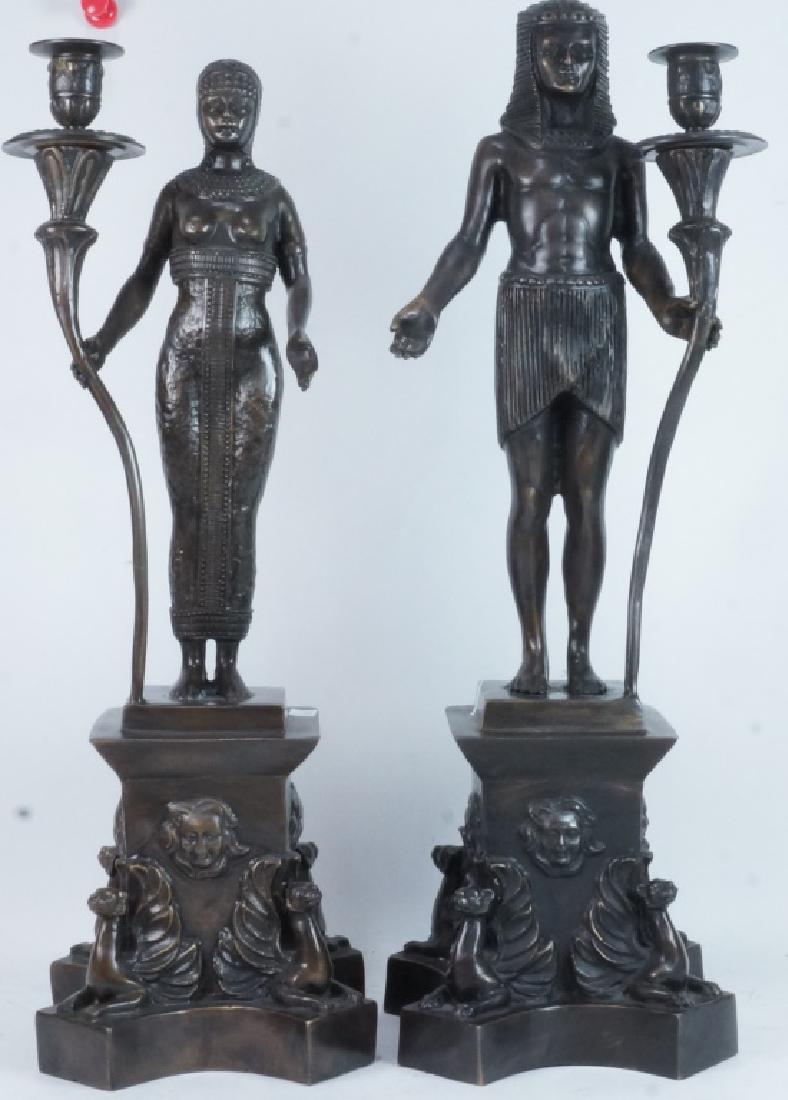 PAIR OF BRONZE EGYPTIAN FIGURE CANDLESTICKS (1 of 4)