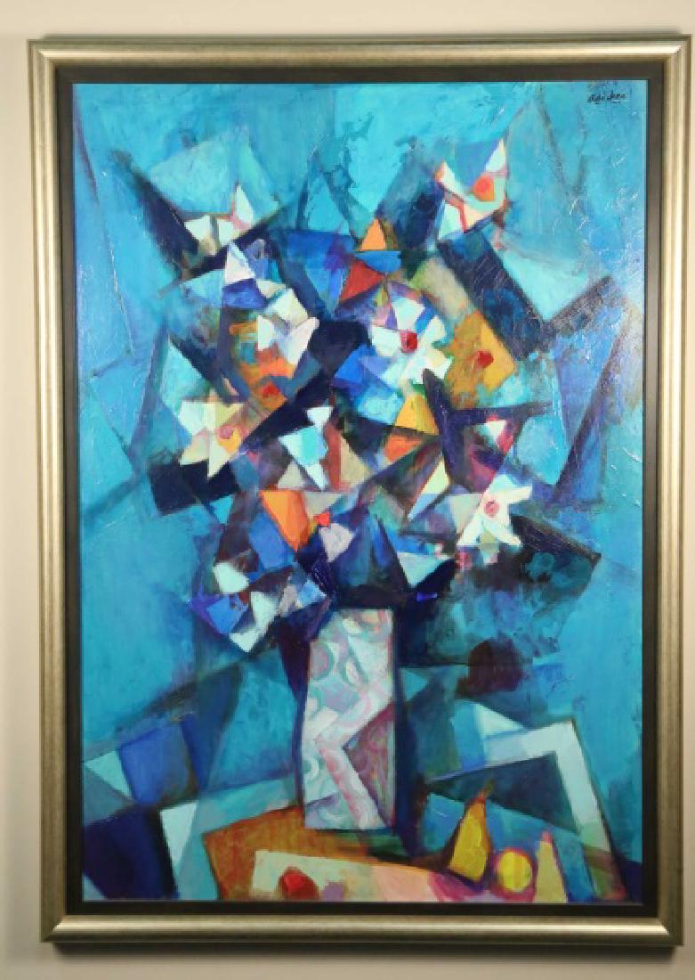 DAVID ADICKES "STILL LIFE FLORAL" ACRYLIC ON PANEL: DAVID ADICKES "STILL LIFE FLORAL" ACRYLIC ON PANEL PAINTING. Height: 50 & 46 in. by Width: 36 & 31 in.