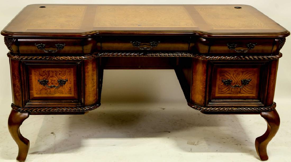 BURLED OAK TOP DESK WITH FIVE DRAWERS (1 of 2)