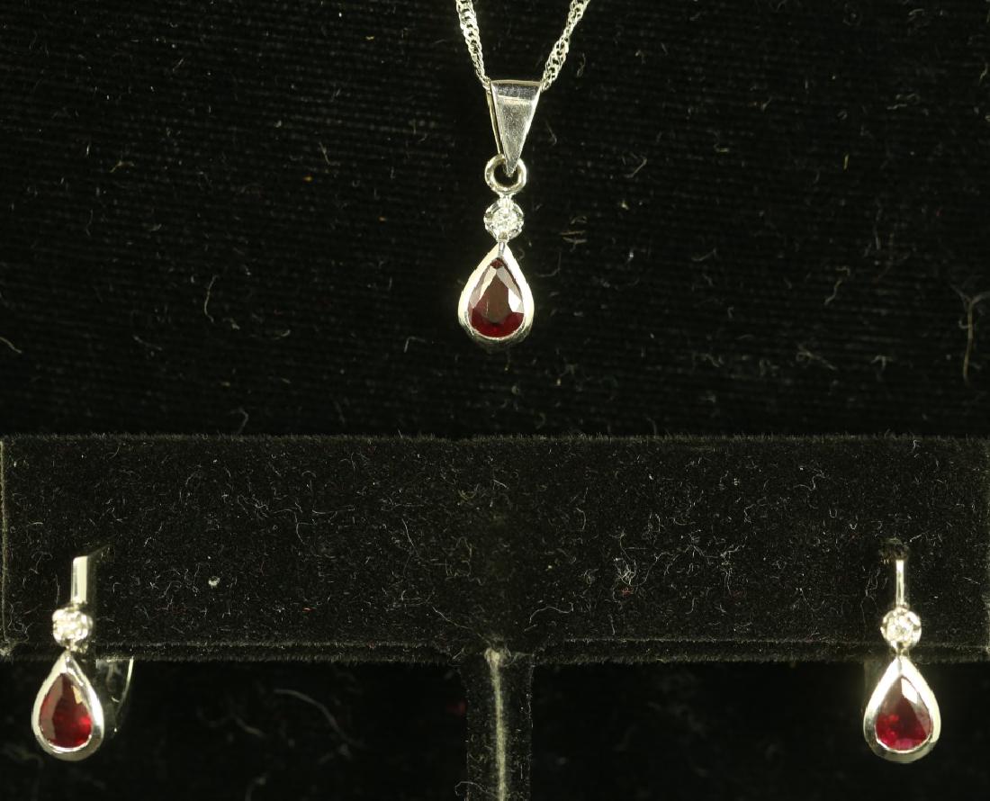 18KT RUBY & DIAMOND PENDANT AND EARRING SET (1 of 3)