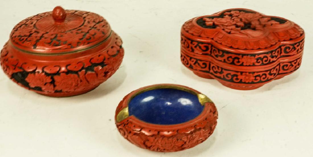 LOT OF THREE 19th CENTURY CARVED CINNABAR PIECES (1 of 5)