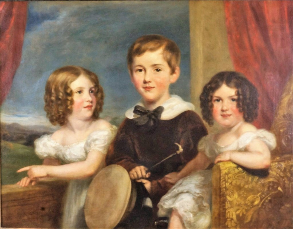 THOMAS SULLY "YOUNG LORD DUDLEY SISTERS" OIL: THOMAS SULLY "YOUNG LORD DUDLEY SISTERS" OIL ON CANVAS. Height: 37 1/2 & 27 in. by Width: 45 & 35 in.