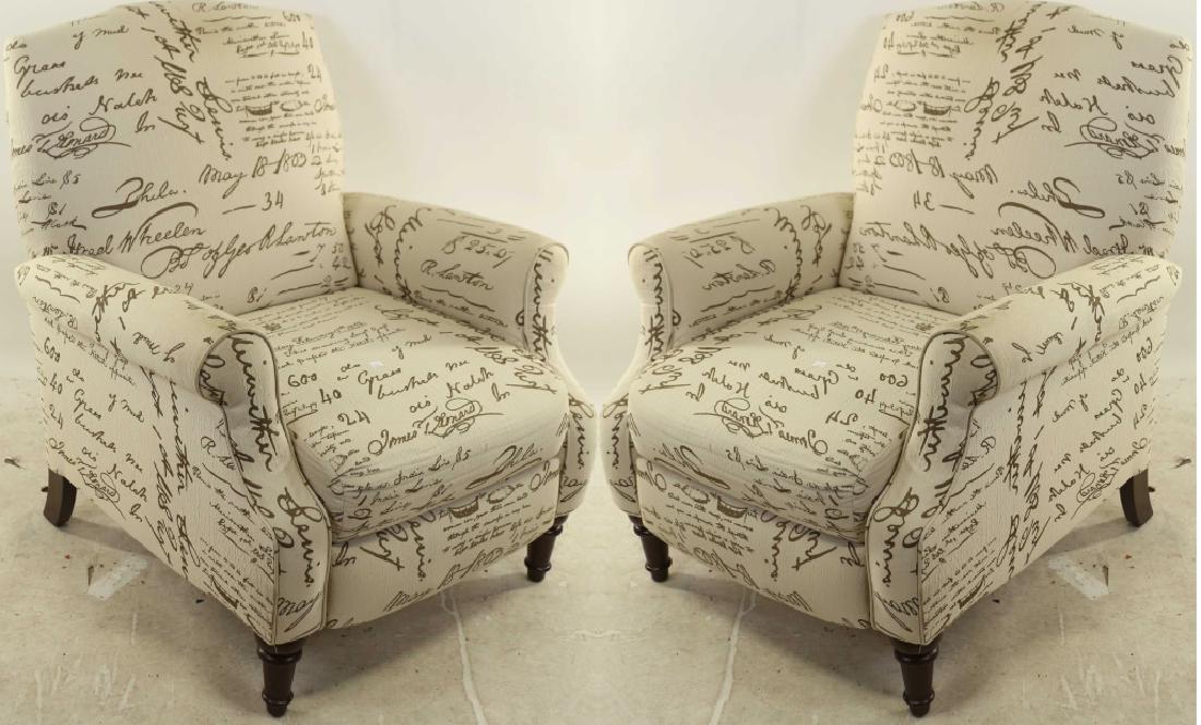 PAIR OF CONTEMPORARY RECLINING CLUB CHAIRS: PAIR OF CONTEMPORARY RECLINING CLUB CHAIRS. Height: 38 in. by Width: 32 in. by Depth: 32 in.