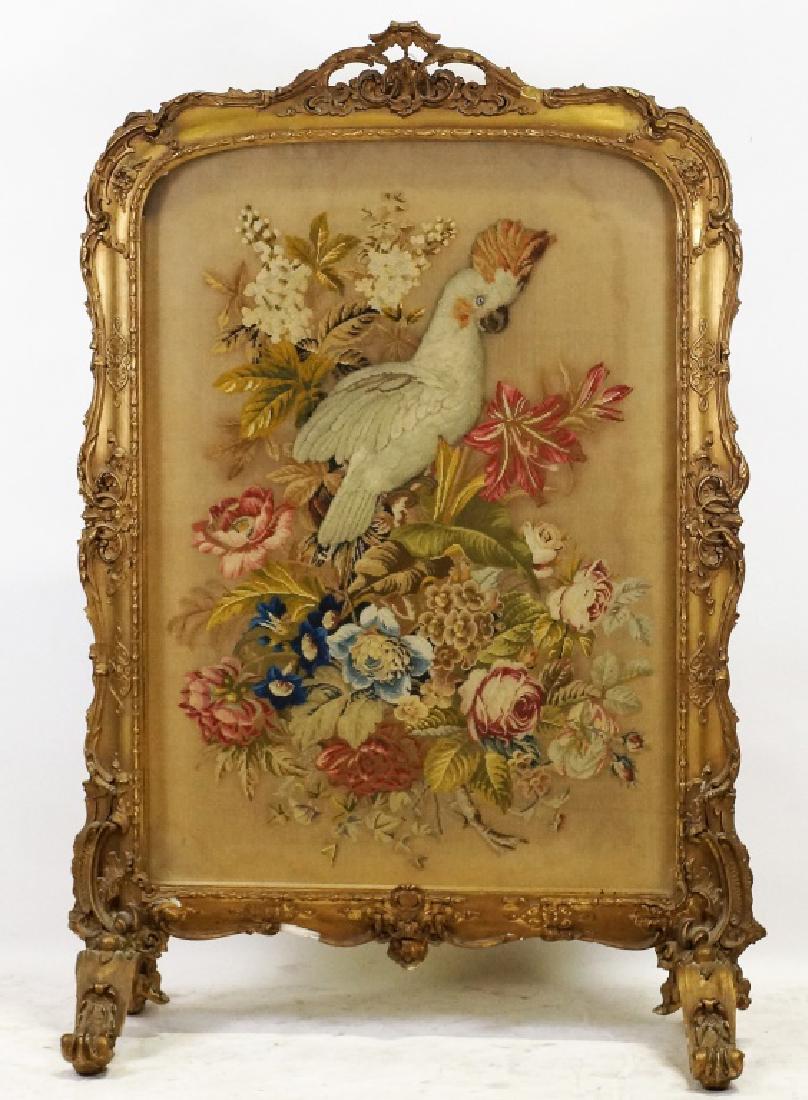 VINTAGE GILT FRAMED NEEDLEPOINT FIRE SCREEN (1 of 3)