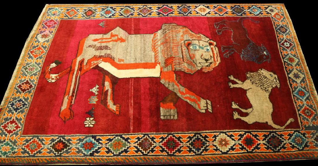 SEMIANTIQUE PICTORIAL PERSIAN LION RUG