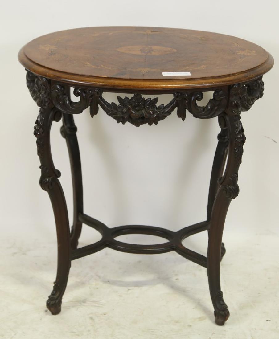 CIRCA 1920'S CARVED AND INLAID OVAL TABLE (1 of 4)