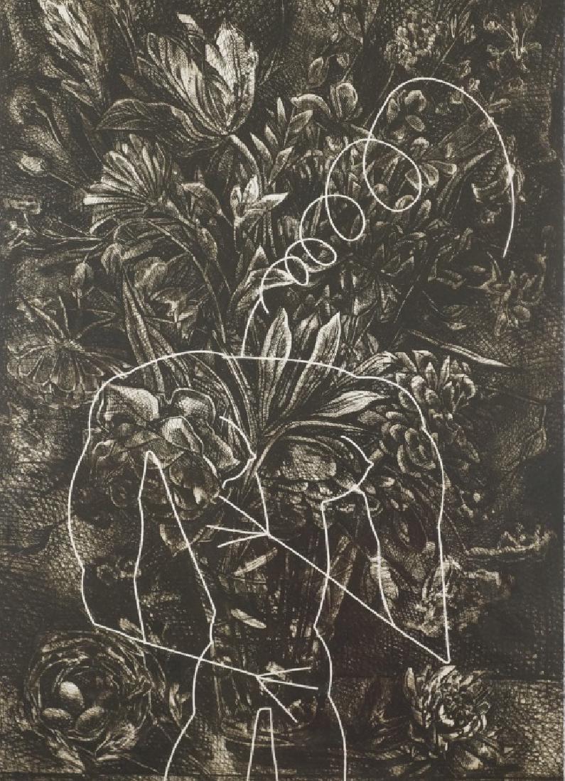 KARIN BROKER "TROUBLE IN PARADISE" ETCHING: KARIN BROKER "TROUBLE IN PARADISE" ETCHING. PROVENANCE: GERHARD WURZER GALLERY. Height: 41 in. by Width: 31 in.