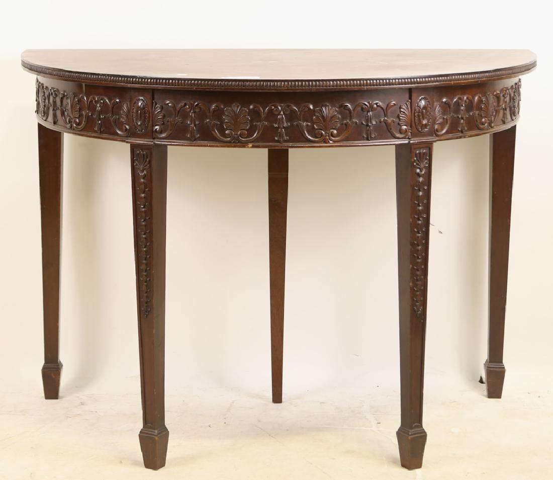 PAIR 19th CENTURY HEPPLEWHITE DEMILUNE CONSOLE TABLES (1 of 2)