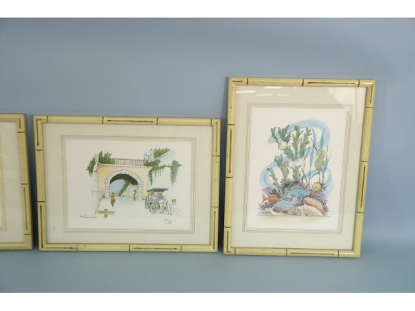 Set of 5 framed prints of sea scenes. Size: 13" x - 2