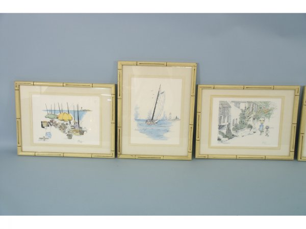 Set of 5 framed prints of sea scenes. Size: 13" x - 3