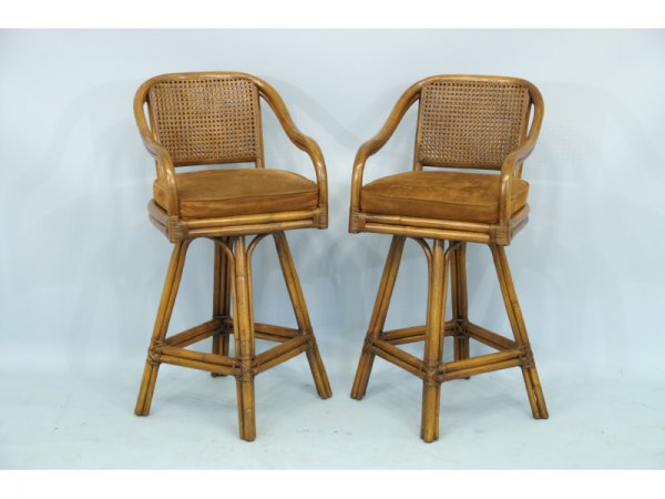 Set of six barstools with cane backs and brown s - 2