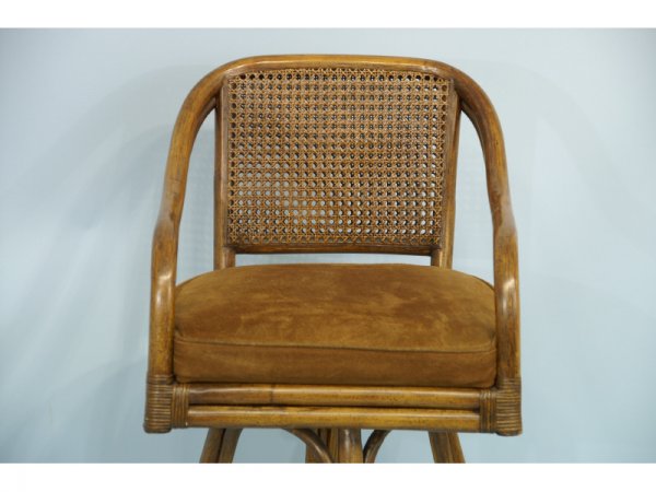 Set of six barstools with cane backs and brown s - 4
