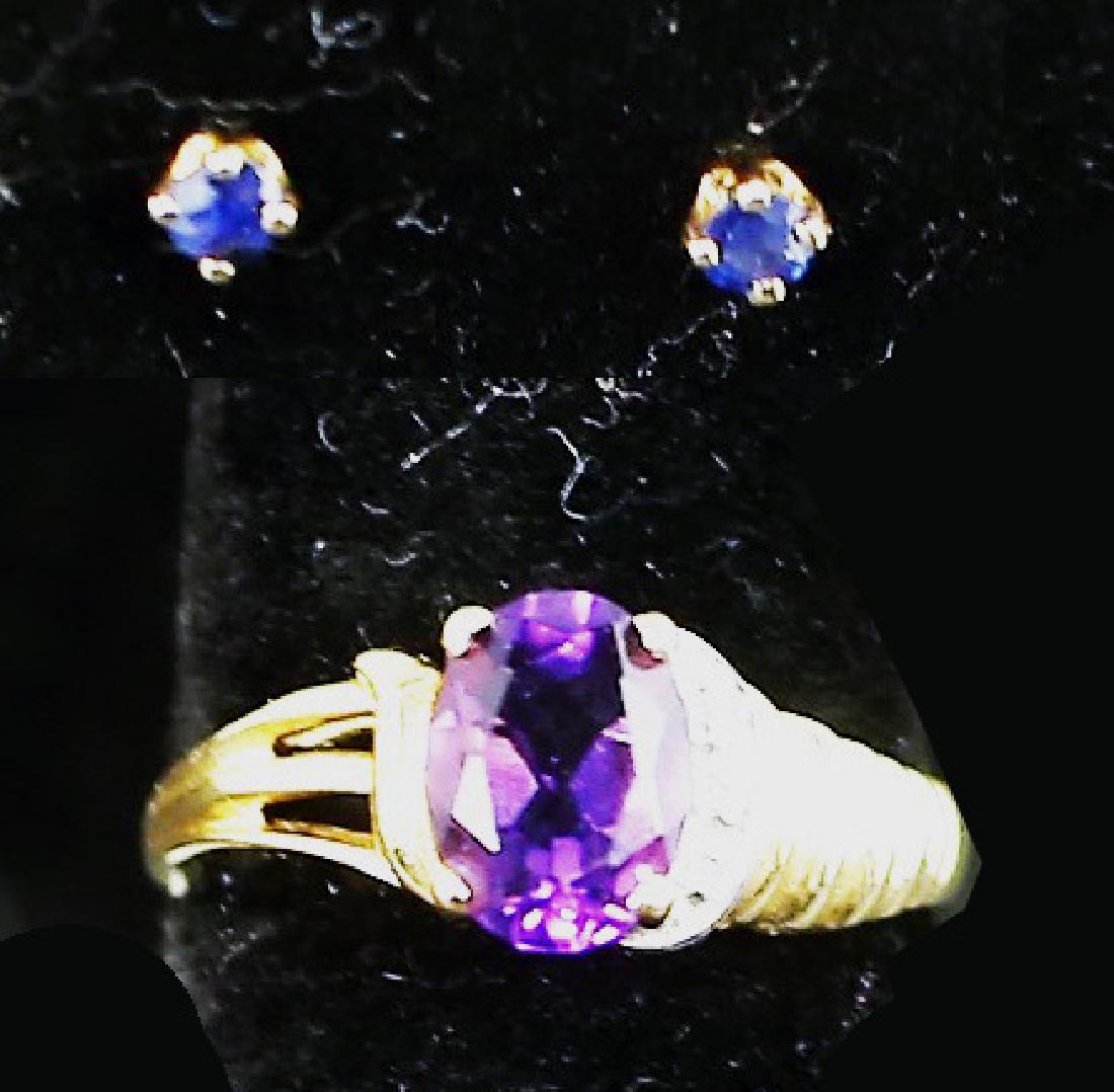 14KT AMETHYST & DIAMOND RING/ SAPPHIRE EARRING SET (1 of 5)