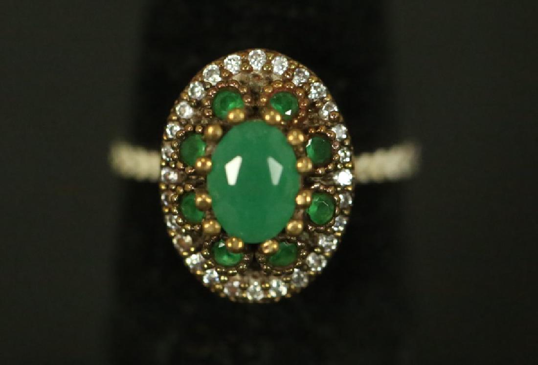 STERLING SILVER EMERALD & WHITE TOPAZ DINNER RING (1 of 4)