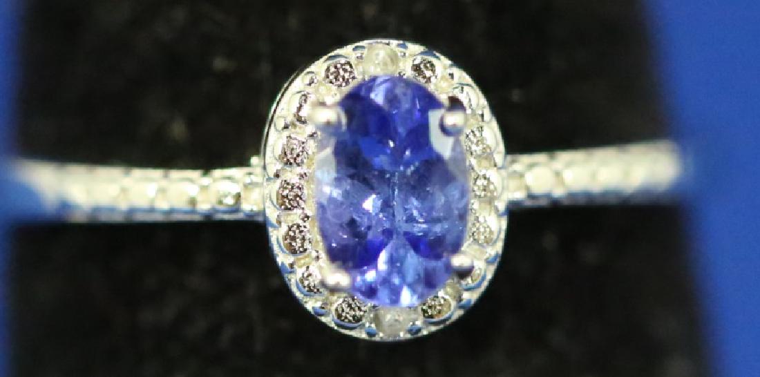 LADIES TANZANITE & DIAMOND STERLING COCKTAIL RING (1 of 2)