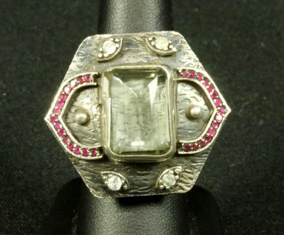 AQUAMARINE & RUBY FLOWER RING (1 of 2)