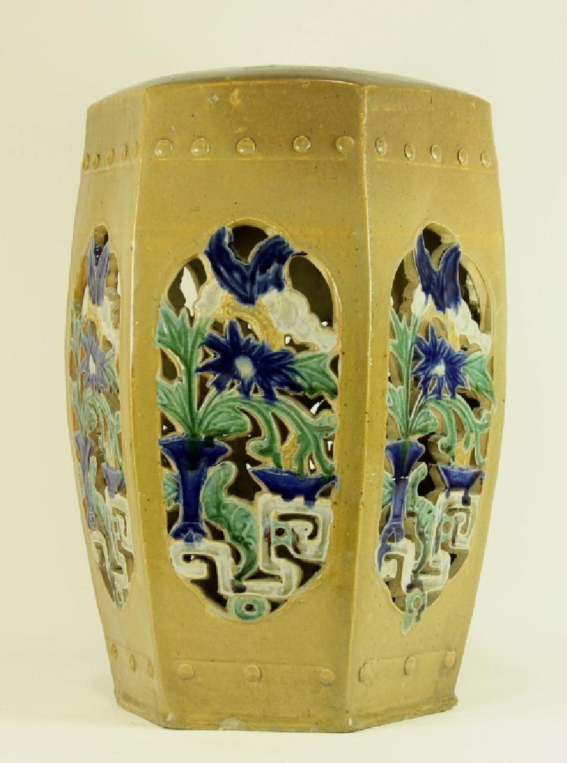 CHINESE GLAZED CERAMIC GARDEN STOOL: CHINESE GLAZED CERAMIC GARDEN STOOL. Height: 20 in. by Width: 13 in. by Depth: 13 in.
