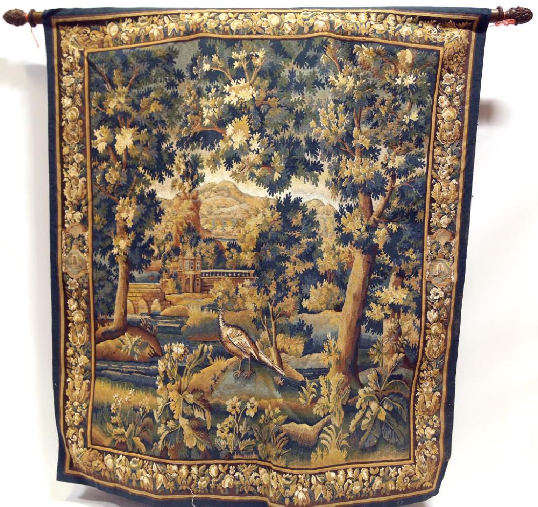FRENCH VERDURE AUBUSSON TAPESTRY: FRENCH VERDURE AUBUSSON TAPESTRY. Height: 72 in. by Width: 83