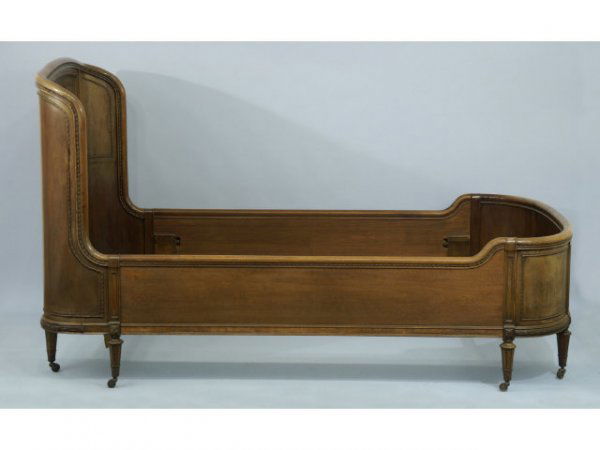 Two antique Louis XVI style 3/4 bed frame: Two antique Louis XVI style 3/4 bed frames on castors. Size: 84" long