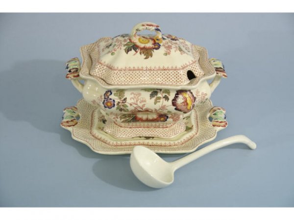 Antique Mason's Ironstone tureen, tray, and ladle