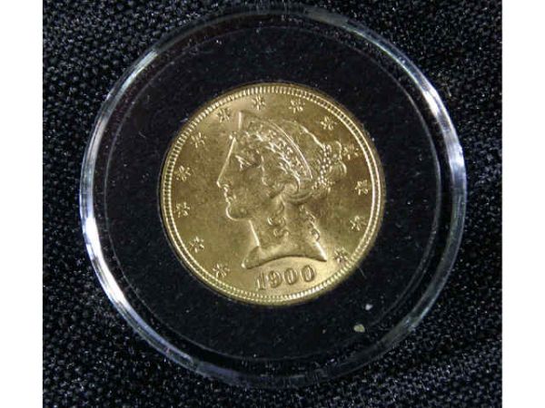 1900 $5 Liberty gold coin. Condition: Near Mint