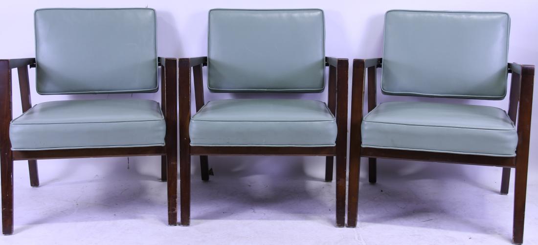 SET THREE VINTAGE ITALIAN CONTEMPORARY KNOLL ARMCHAIRS: SET OF THREE VINTAGE ITALIAN WALNUT CONTEMPORARY KNOLL ARMCHAIRS, CIRCA 1955. PROVENANCE: From the Estate of DAILY, RAY KARCHMER (1891–1975). Ray Karchmer Daily, eye surgeon and author, was born in 