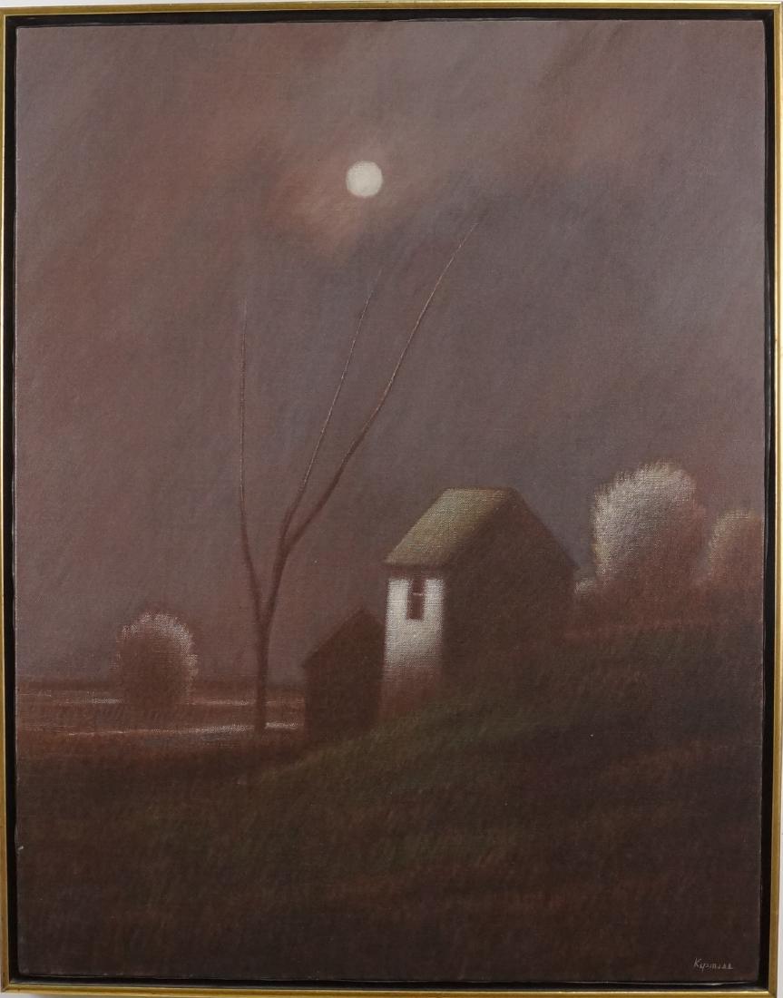 ROBERT KIPNISS "MOONRISE " OIL ON CANVAS, 1981: ROBERT KIPNISS (AMERICAN 1931) "MOONRISE" OIL ON CANVAS, 1981. PROVENANCE: GERHARD WURZER GALLERY. Height: 22 in. by Width: 28 in.