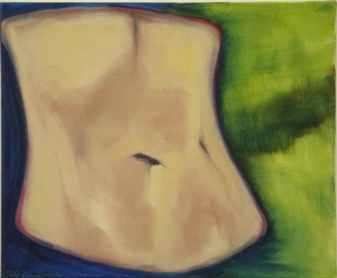 KATE WESSLEMANN "BELLY LAWN" OIL ON CANVAS, 2002: KATE WESSLEMANN "BELLY LAWN" OIL ON CANVAS, 2002. Height: 10 in. by Width: 12 in. by Depth: 3 in.