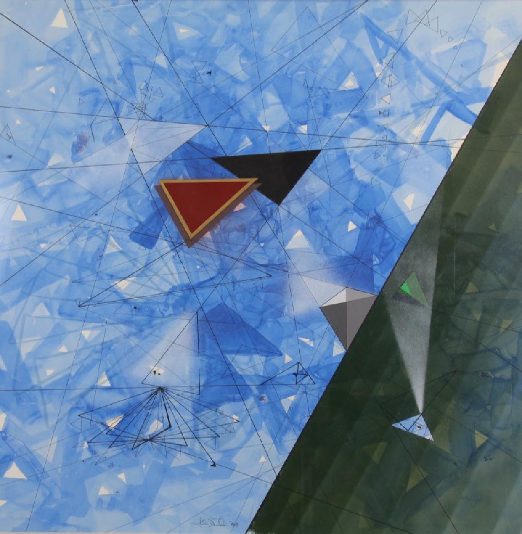 JOHN DELULIO GEOMETRIC ABSTRACT: JOHN DELULIO GEOMETRIC ABSTRACT. John Delulio was born in Connecticut and after serving in the Navy attended New York Prat Institute and Chicago Academy of Art. In 1970, he became a freelance artist i