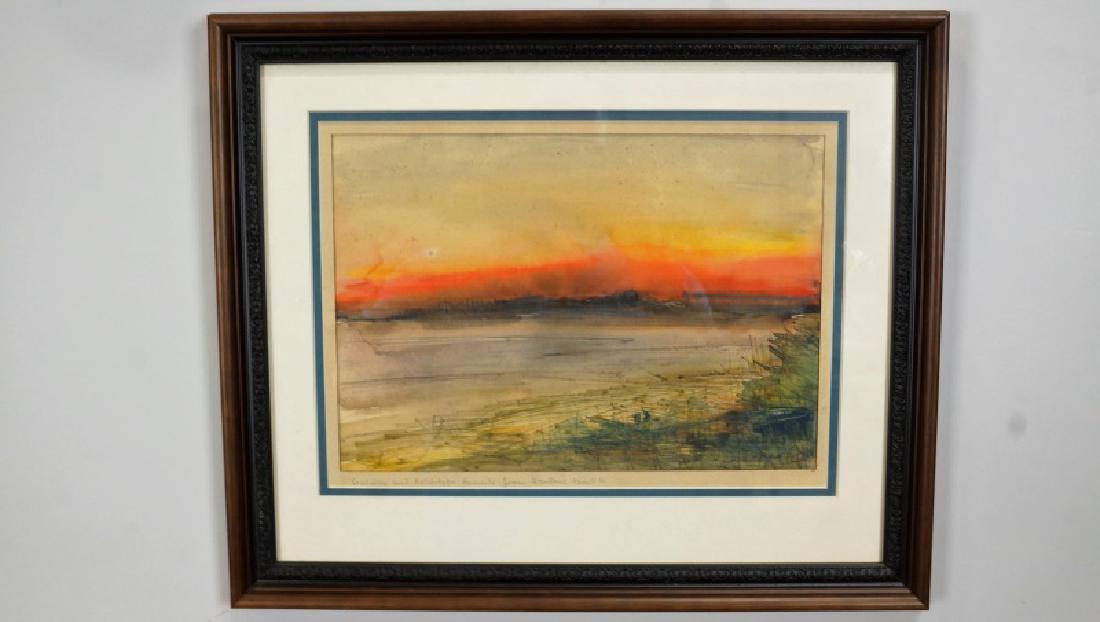 DON GLAS "STADIUM AND EXHIBITION GROUNDS...": DON GLAS "STADIUM AND EXHIBITION GROUNDS FROM HANLAN'S POINT W." WATERCOLOR AND PENCIL, EDITION NUMBER 23/49. Height: 14 1/2 in. by Width: 17 1/2 IN