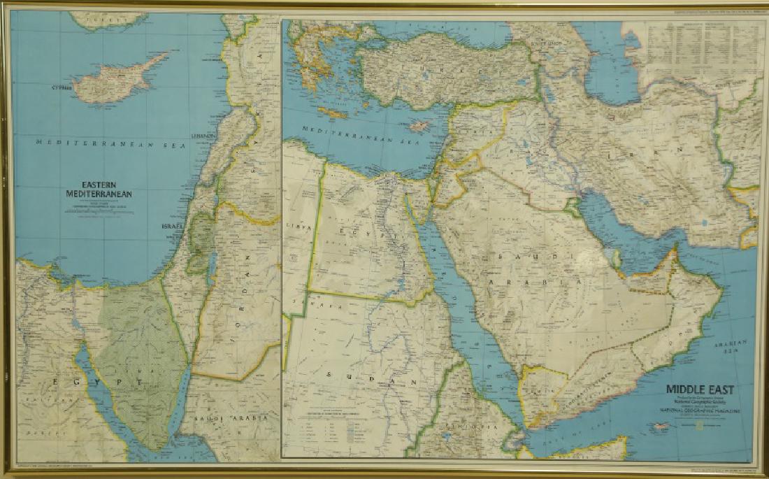 LOT OF SEVEN NATIONAL GEOGRAPHIC MAPS: LOT OF SEVEN NATIONAL GEOGRAPHIC MAPS OF THE MIDDLE EAST, RUSSIATHE ARTIC OCEAN, AUSTRALIA, MEXICO, THE BIRITSH ISLES & JAPAN. Height: 22 in. by Width: 36 in.