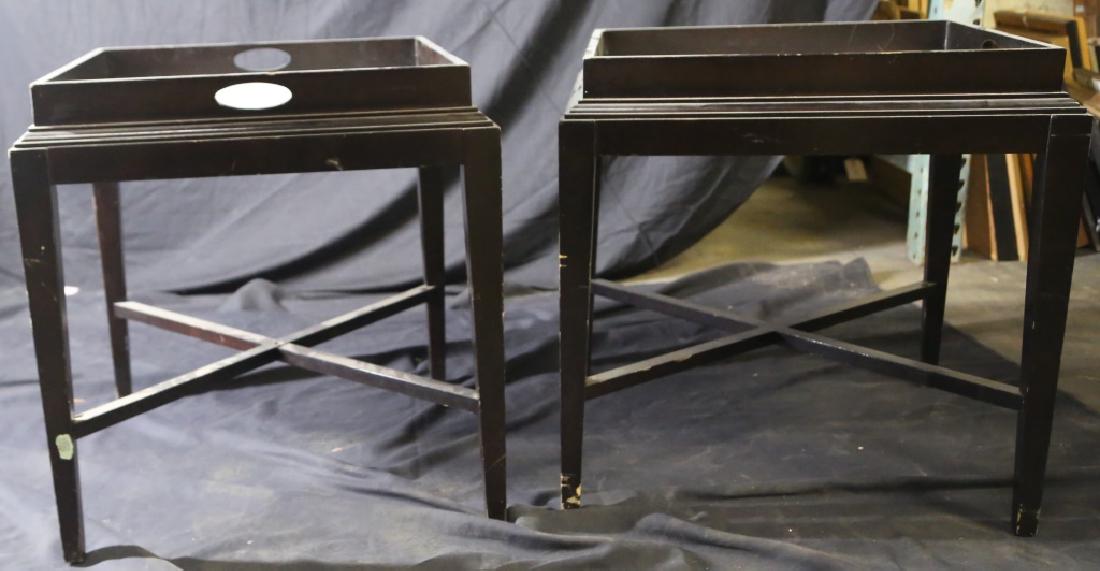 PAIR OF MODERN MIRRORED TOP OCCASIONAL TABLES: PAIR OF MODERN MIRRORED TOP OCCASIONAL TABLES. Sold in as is condition, one needs replacement. Height: 25 in. by Width: 23 in. by Depth: 21