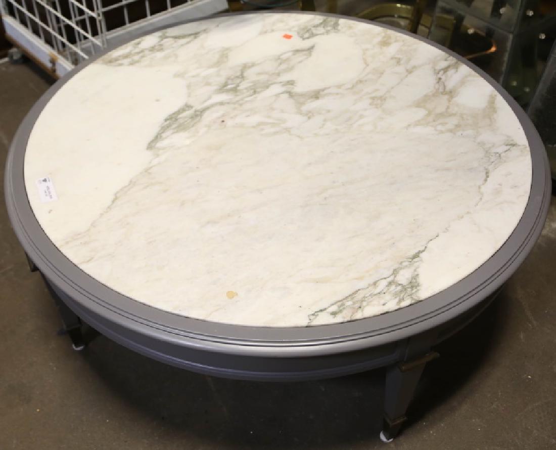 VINTAGE BAKER CONTEMPORARY INLAID MARBLE COFFEE TABLE: VINTAGE BAKER CONTEMPORARY INLAID MARBLE TOP COFFEE TABLE. Height: 16 in. by Width: 39 in.