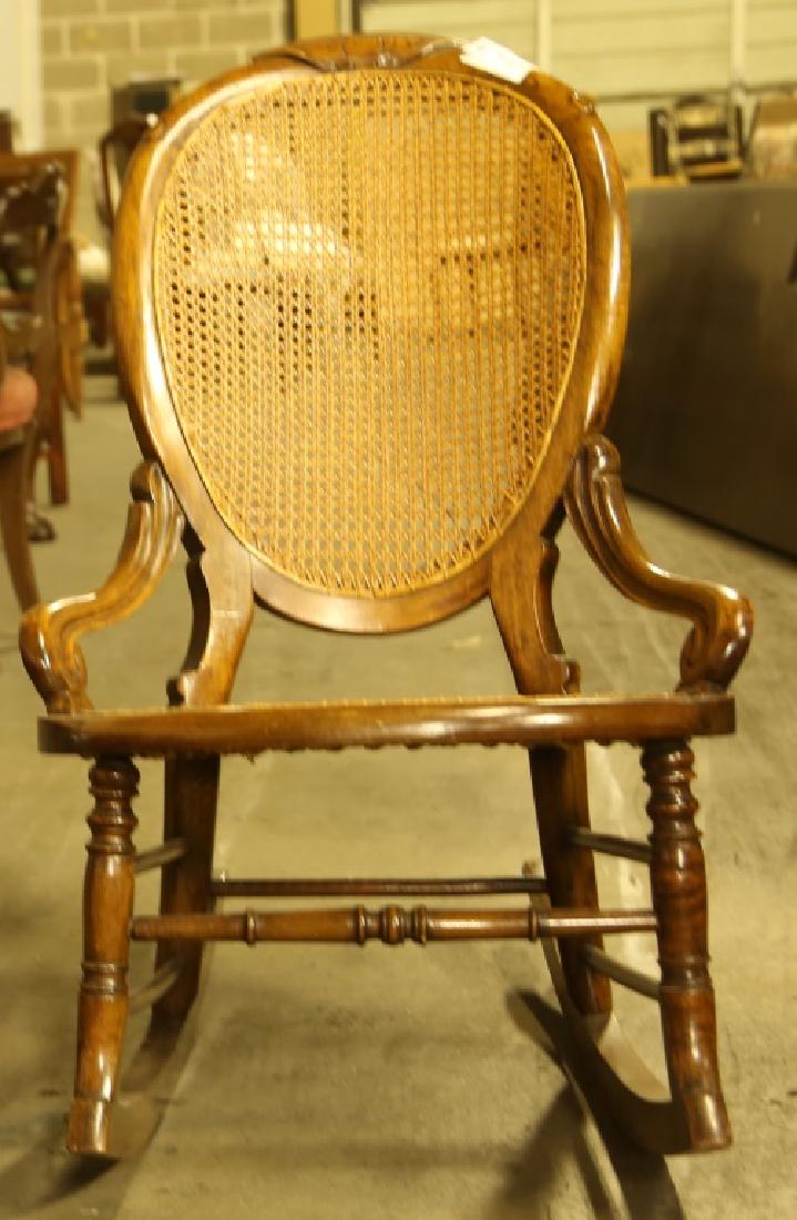 ANTIQUE WOOD ROCKING CHAIR: ANTIQUE WOOD ROCKING CHAIR Height: 33 in. by Width: 19 in. by Depth: 19