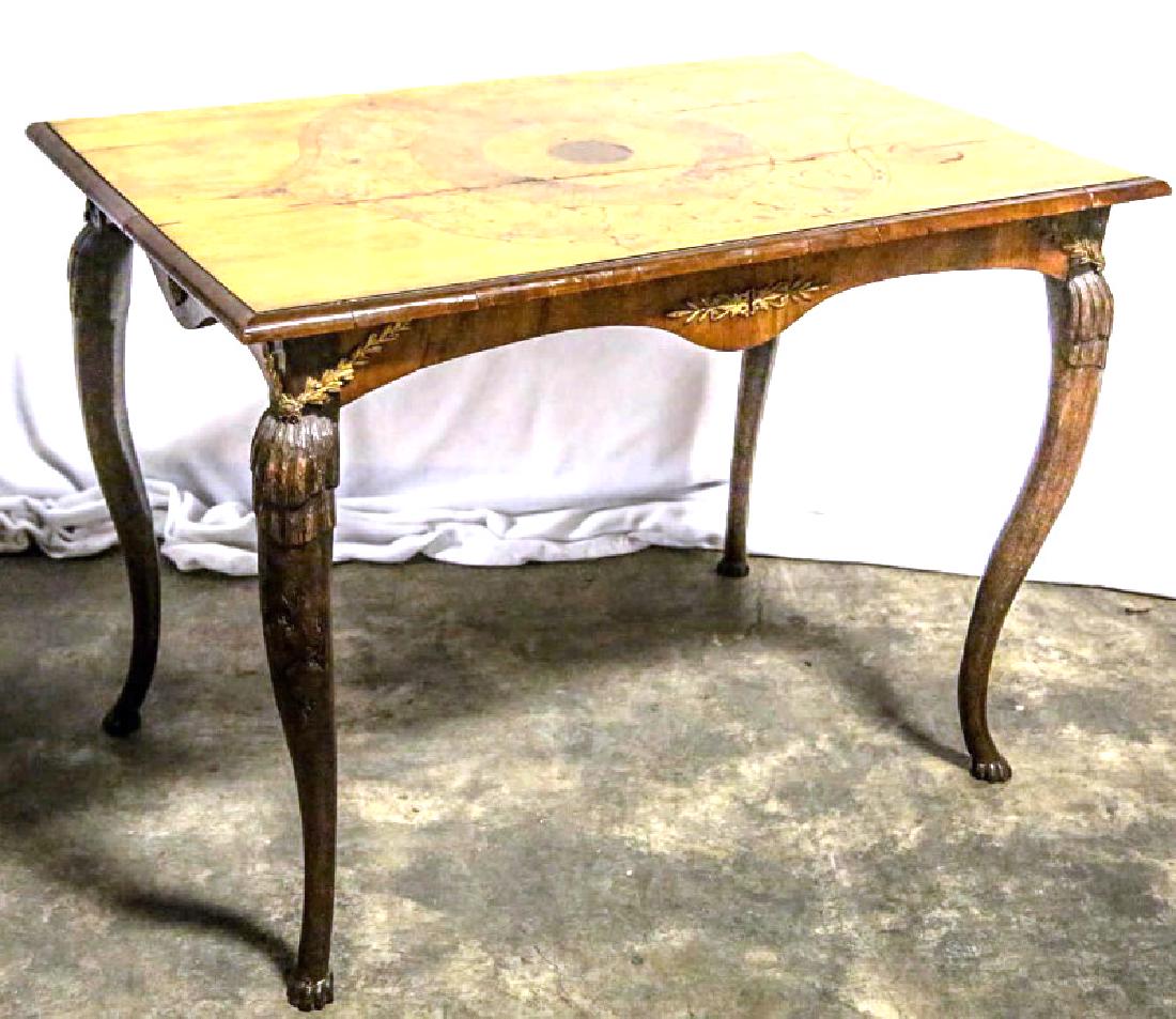 18th CENTURY GERMAN INLAID TEA TABLE: 18th CENTURY GERMAN INLAID TEA TABLE. Height: 30 in. by Width: 41 in. by Depth: 26 in.