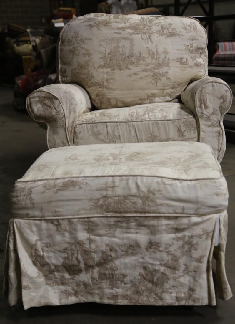 SLIP COVERED ROCKING CHAIR & OTTOMAN: SLIP COVERED ROCKING CHAIR & OTTOMAN Height: 19 in. by Width: 40 in. by Depth: 22