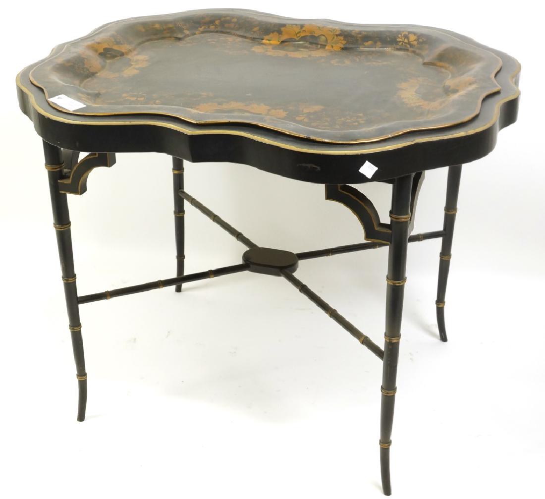 ANTIQUE PAINTED METAL TRAY TEA TABLE WITH FAUX BAM (1 of 4)