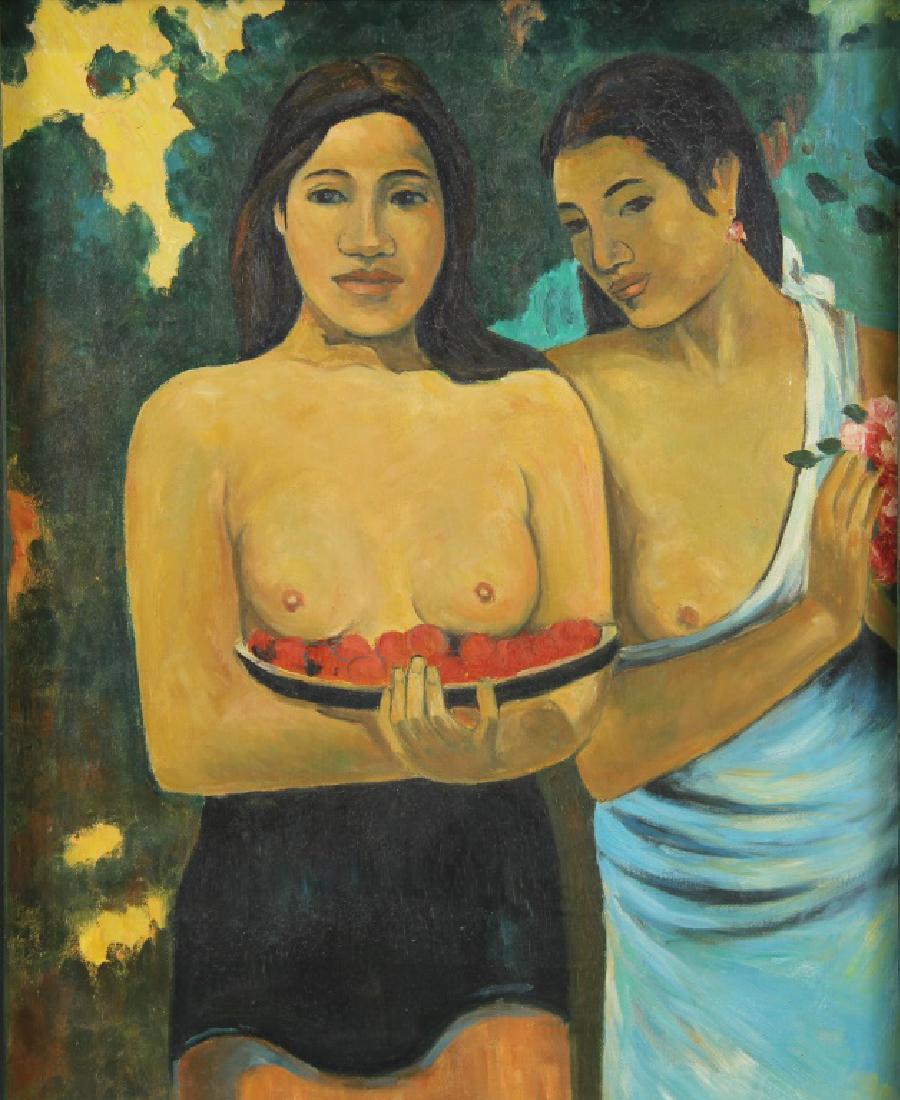 SCHOOL OF PAUL GAUGUIN TAHITIAN FEMALE OIL ON CANV: SCHOOL OF PAUL GAUGUIN TAHITIAN FEMALE OIL ON CANVAS PAINTING. Height: 24 & 20 in. by Width: 20 1/2 & 16 in.