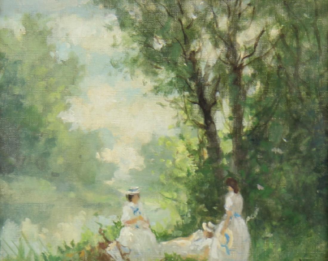 IMPRESSIONIST LAKESIDE SCENE OIL ON CANVAS (1 of 2)