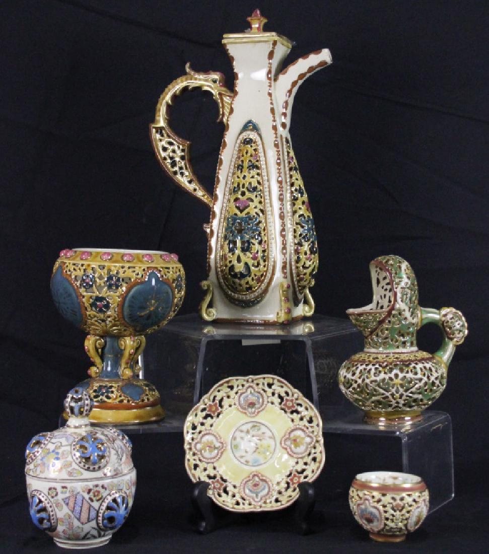 MIXED LOT OF SIX ZSOLNAY PORCELAIN PIECES (1 of 1)