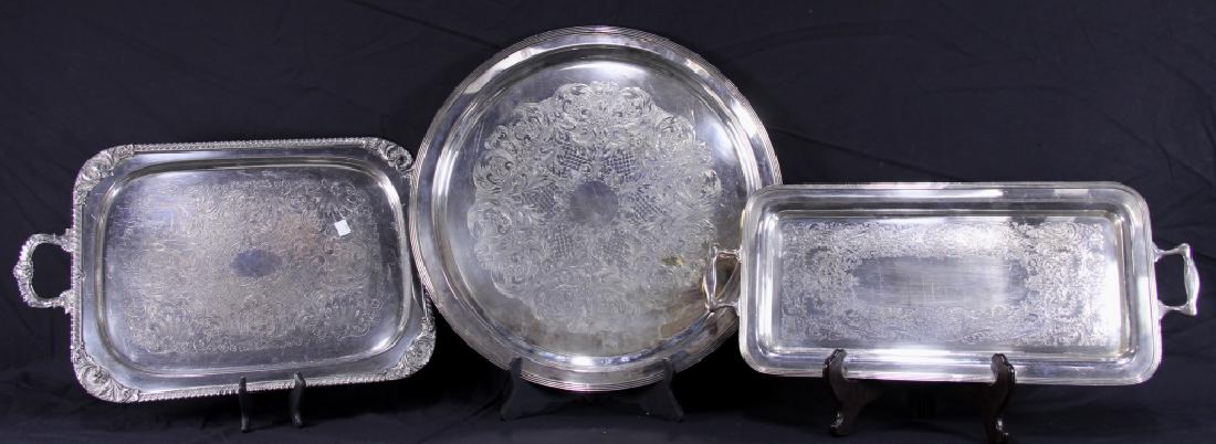 LOT OF THREE SILVERPLATE SERVING TRAYS (1 of 1)