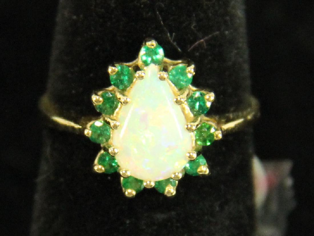 "14KT" YELLOW GOLD OPAL & EMERALD RING & EARRINGS (1 of 5)
