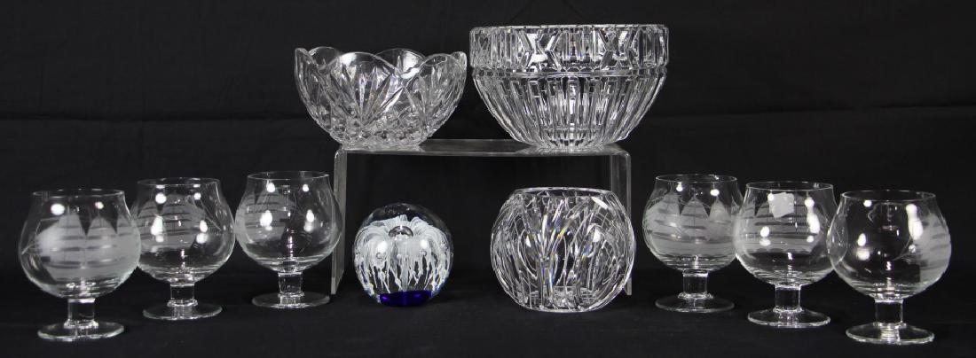 MIXED LOT SIX GLASSES, 3 BOWLS & PAPERWEIGHT (1 of 1)
