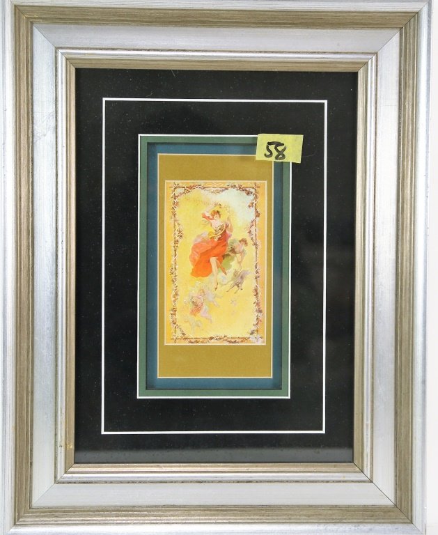 JULES CHERET POSTCARD SILVER FRAMED AND MATTED: JULES CHERET POSTCARD SILVER FRAMED AND MATTED. Height: 17 & 5 in. by Width: 13 & 3.5 in.