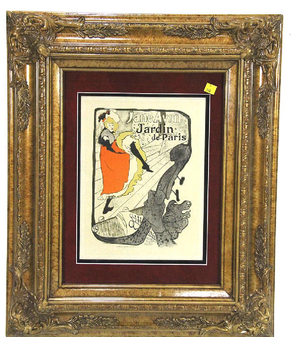 TOULOUSE-LAUTREC POSTER FROM LES MAITRES: HENRI DE TOULOUSE-LAUTREC (1864-1901) POSTER FOR JANE AVRIL'S APPEARANCE AT THE JARDIN DE PARIS, 1893. FROM THE PUBLICATION "LES MAITRES DE L'AFFICHE, 1895-1900. Height: 24 & 12 in. by Width: 20 & 9 i