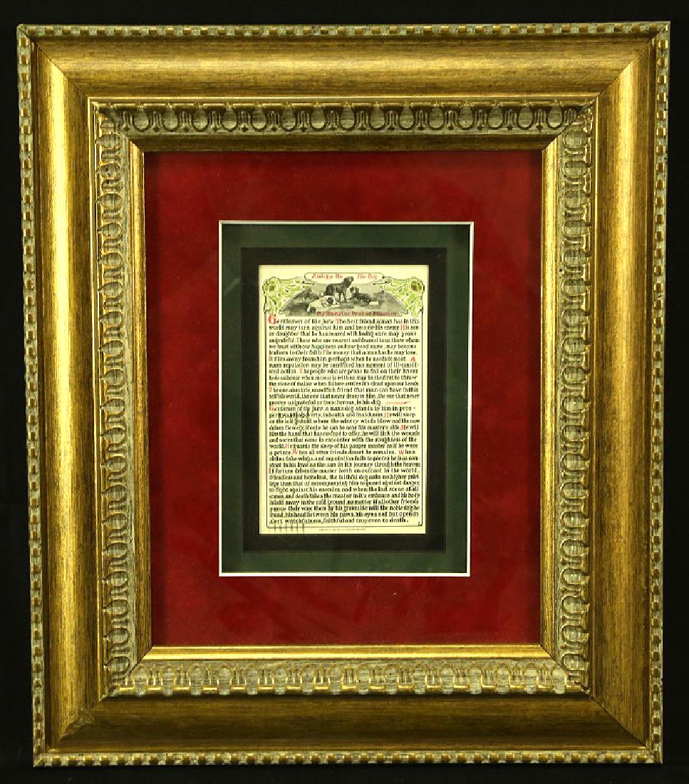"EULOGY ON THE DOG" BY SENATOR VEST OF MISSOURI: "EULOGY ON THE DOG" BY SENATOR VEST OF MISSOURI Height: 14 in. by Width: 12 in.